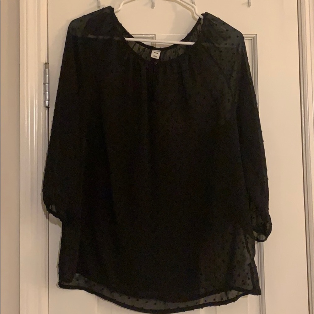 Black sheer blouse with dot detailing